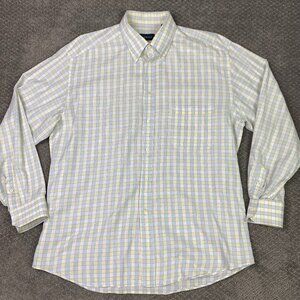 Canali Button Down Shirt Men's 43 17 Blue Yellow White Check Cotton